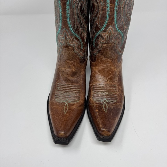 J.B. Dillion Brown with Turquoise Stitching Cowboy Boots - Picture 8 of 11